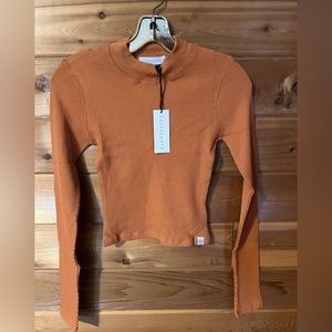 NWT Daydreamer Waffle Knit Mock Neck Long Sleeve Tee Size XS